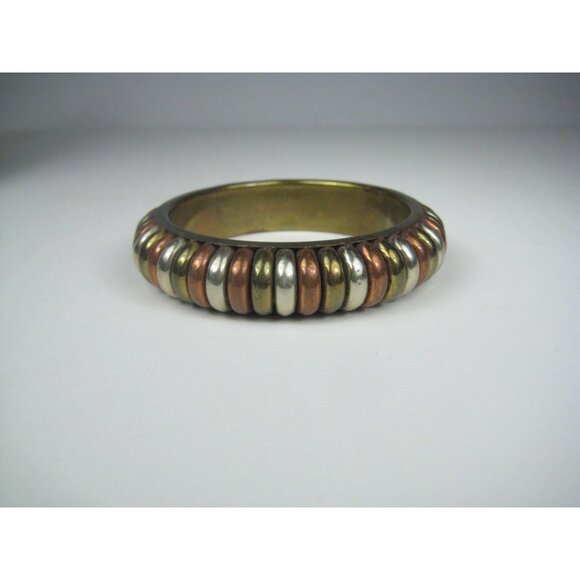 Mixed Metal Bangle Bracelet Brass Copper Silvertone 8 inch Dia - Picture 1 of 9